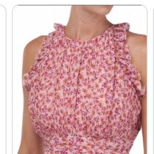 Amur Cayelynn Cross Back Halter Top Pink Ruffle Floral Large